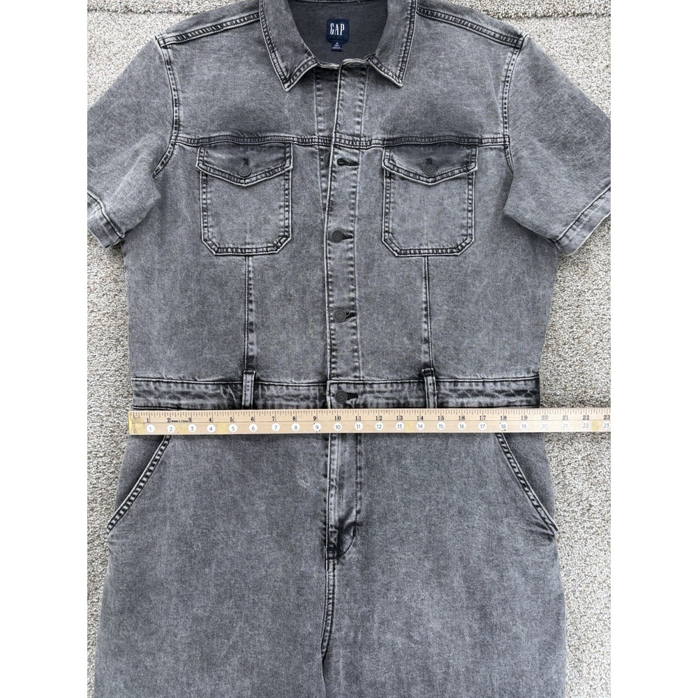 GAP Short Sleeve Denim Jumpsuit Women's Size 16 Tall Gray Black Wash Stretch EUC - Picture 10 of 16